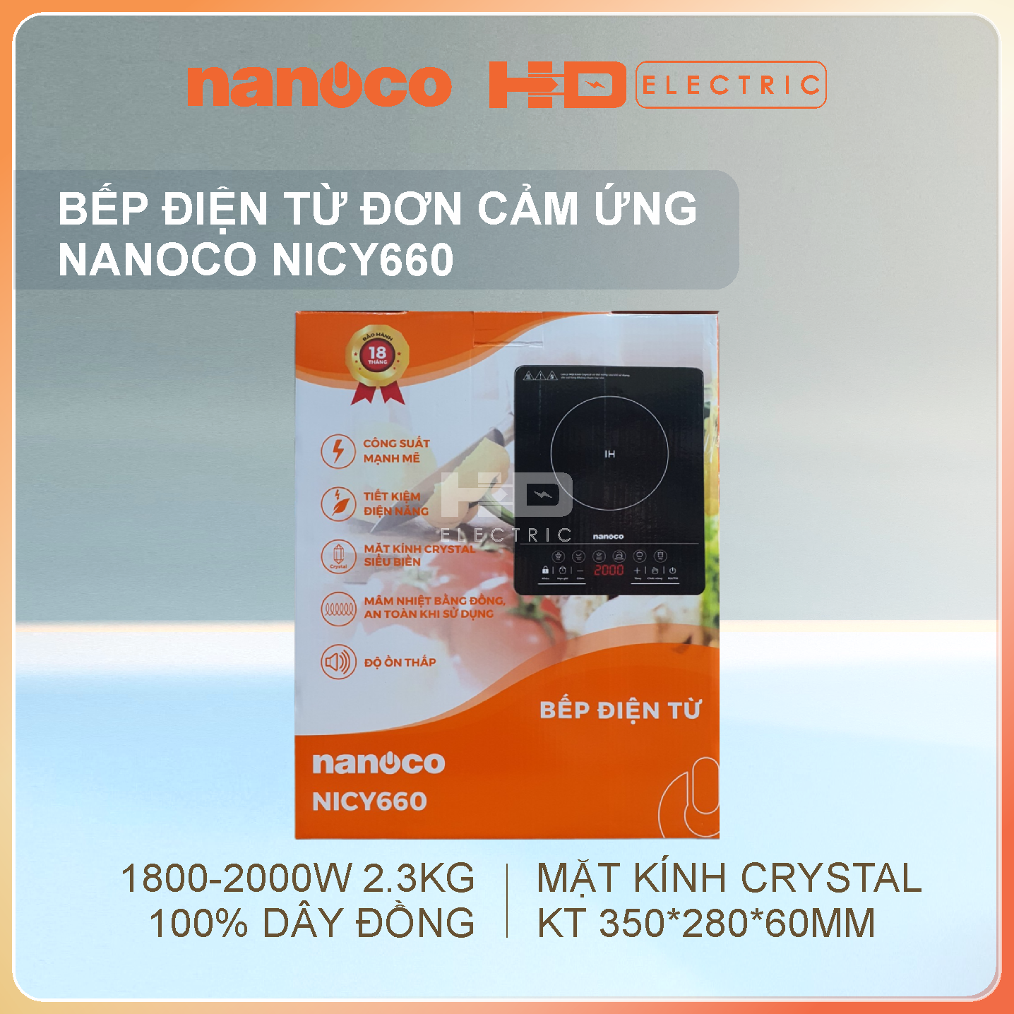 Bếp điện từ đơn Nanoco NICY660 2000W - Mặt kính Crystal